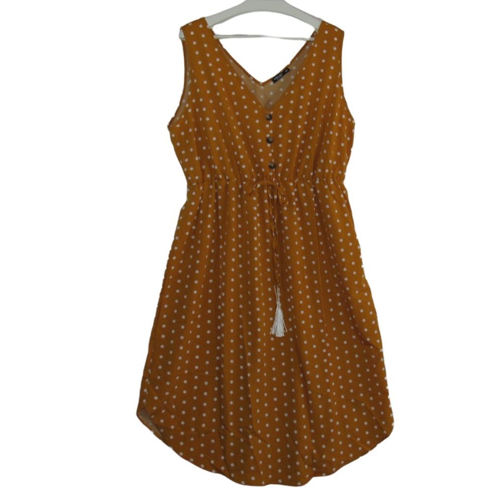 SHEIN Curves Sleeveless Mustard Yellow Polka Dot Dress Size 3XL